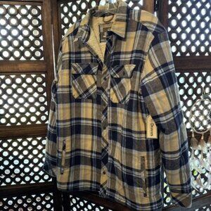 Dravus Blue Plaid Button-Up Fleece Lined Flannel Shirt Jacket Men's LG